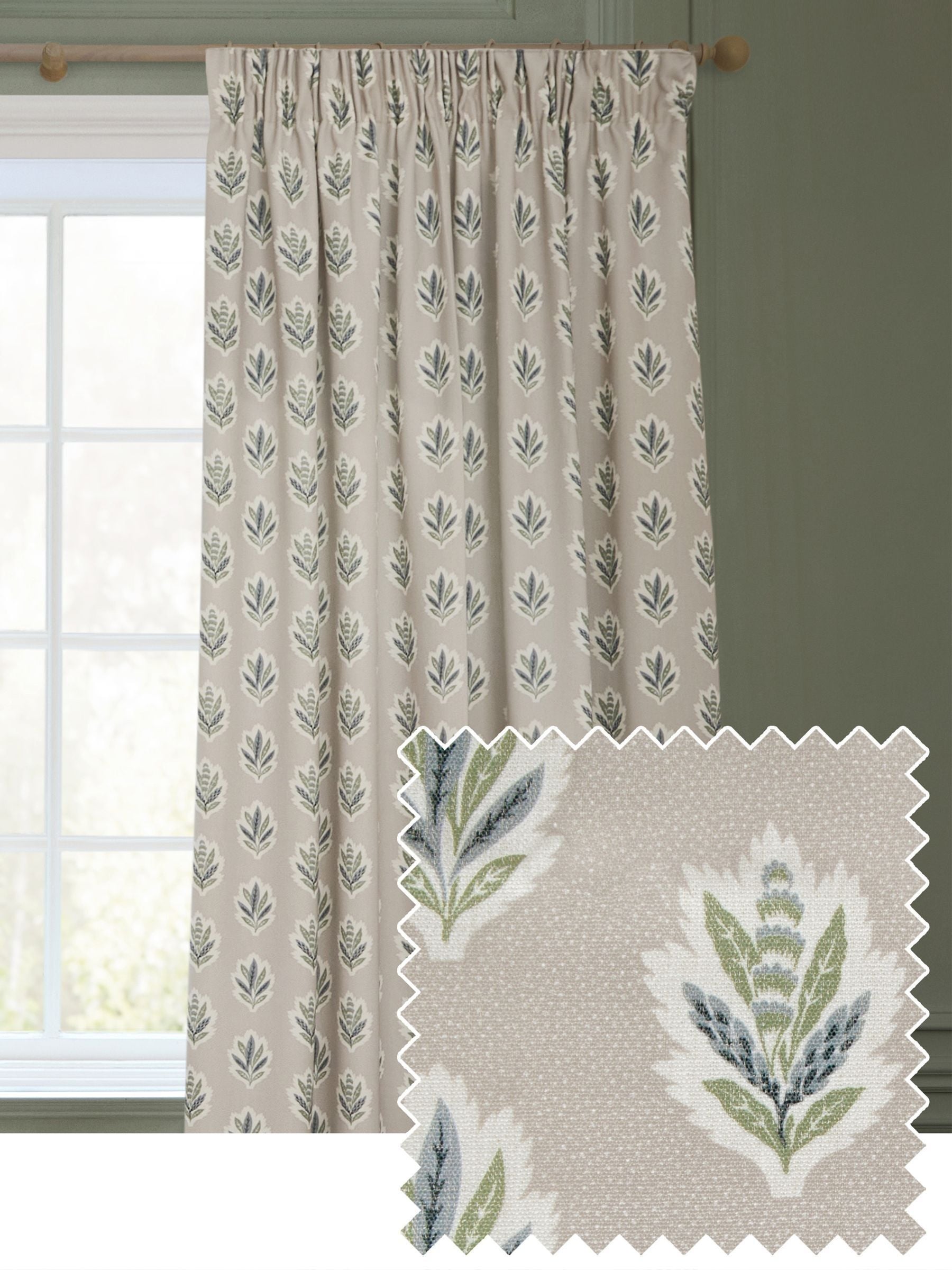 Sanderson Flax pencil pleat curtains 117x137cm - British product