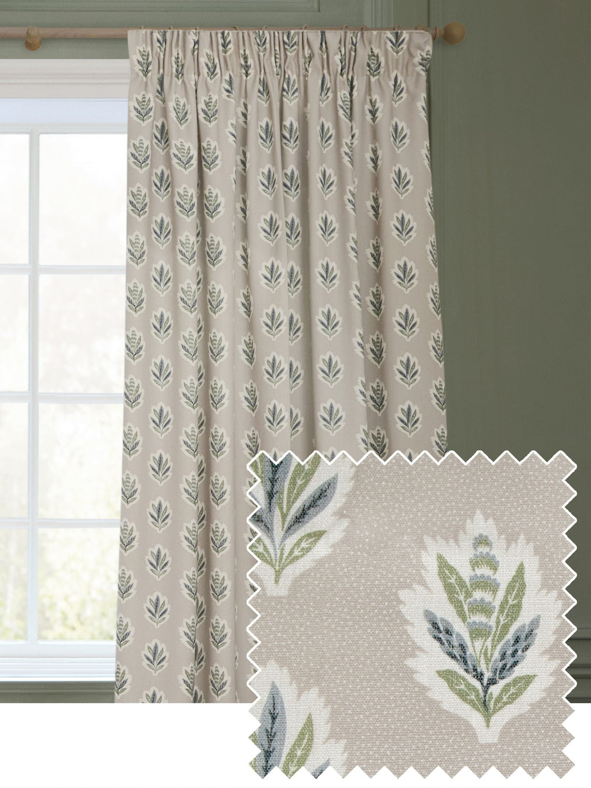 Sanderson Flax pencil pleat curtains 117x137cm - British product
