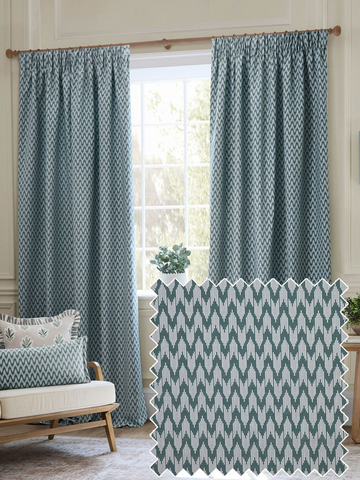 Sanderson Blue Hutton woven jacquard curtains 117x137cm, UK version