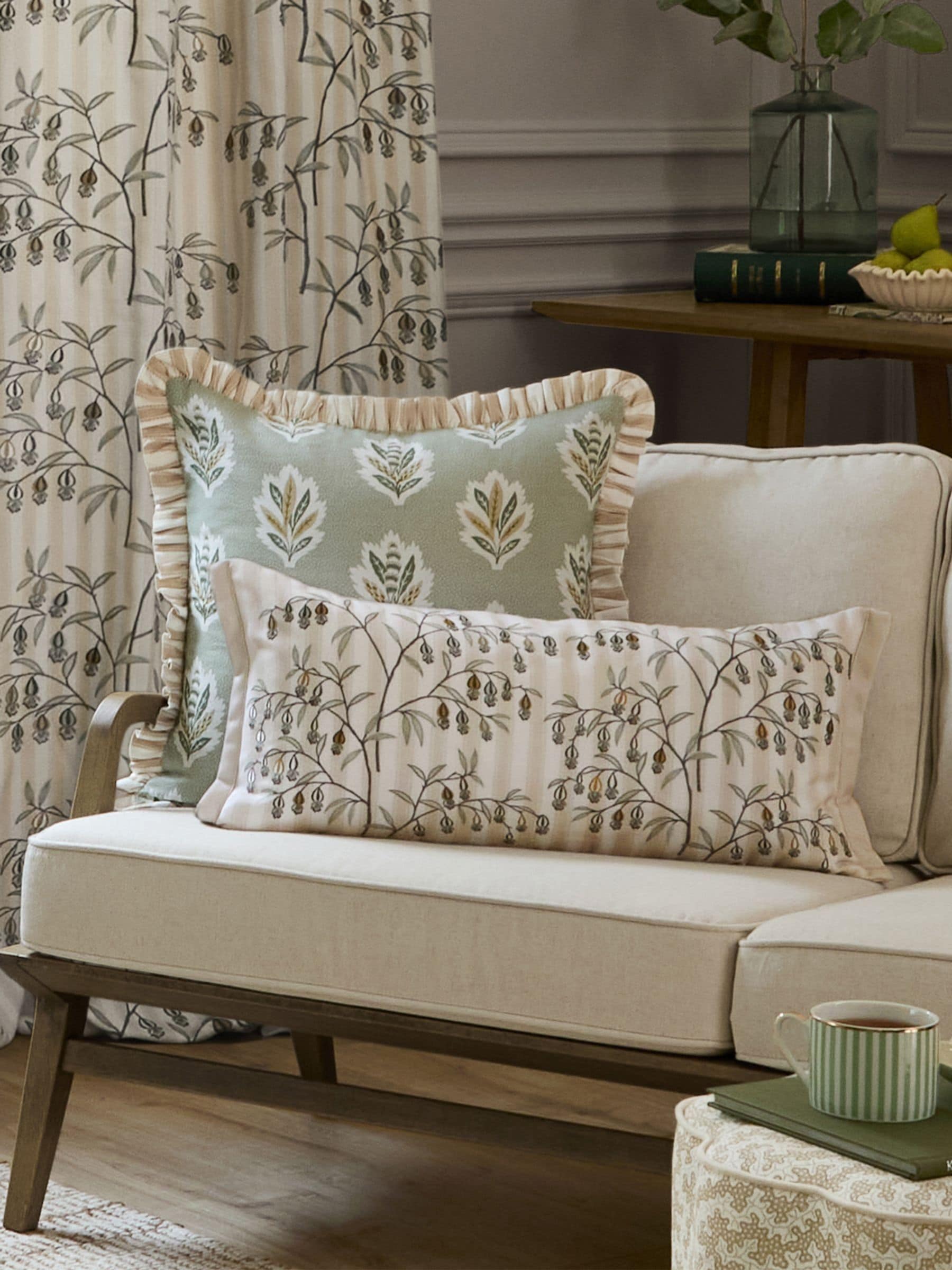 Sanderson floral embroidered cushion 30x65cm - British product