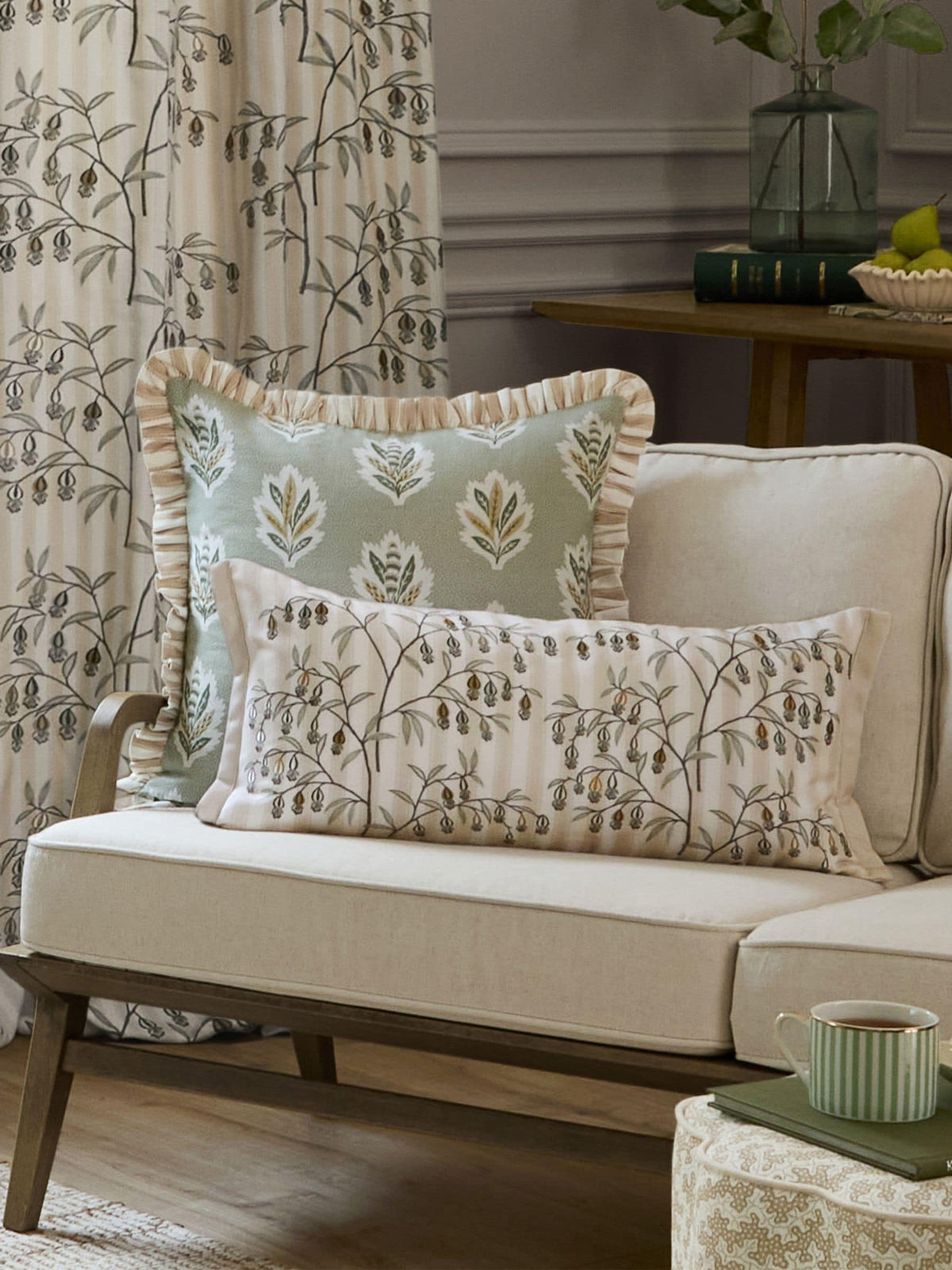 Sanderson floral embroidered cushion 30x65cm - British product