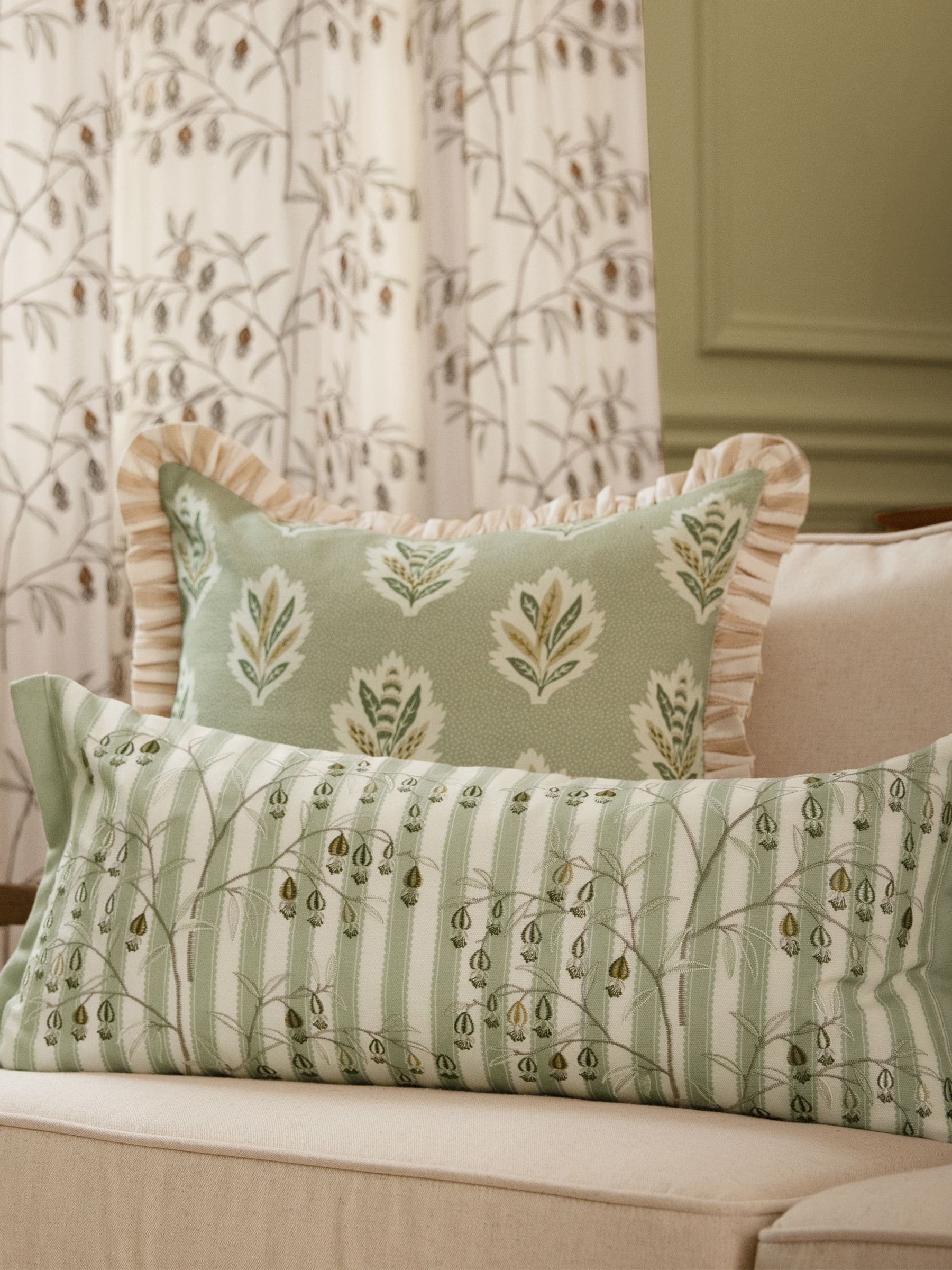 Sanderson Sage Chinese Lanterns Floral Embroidered Cushion