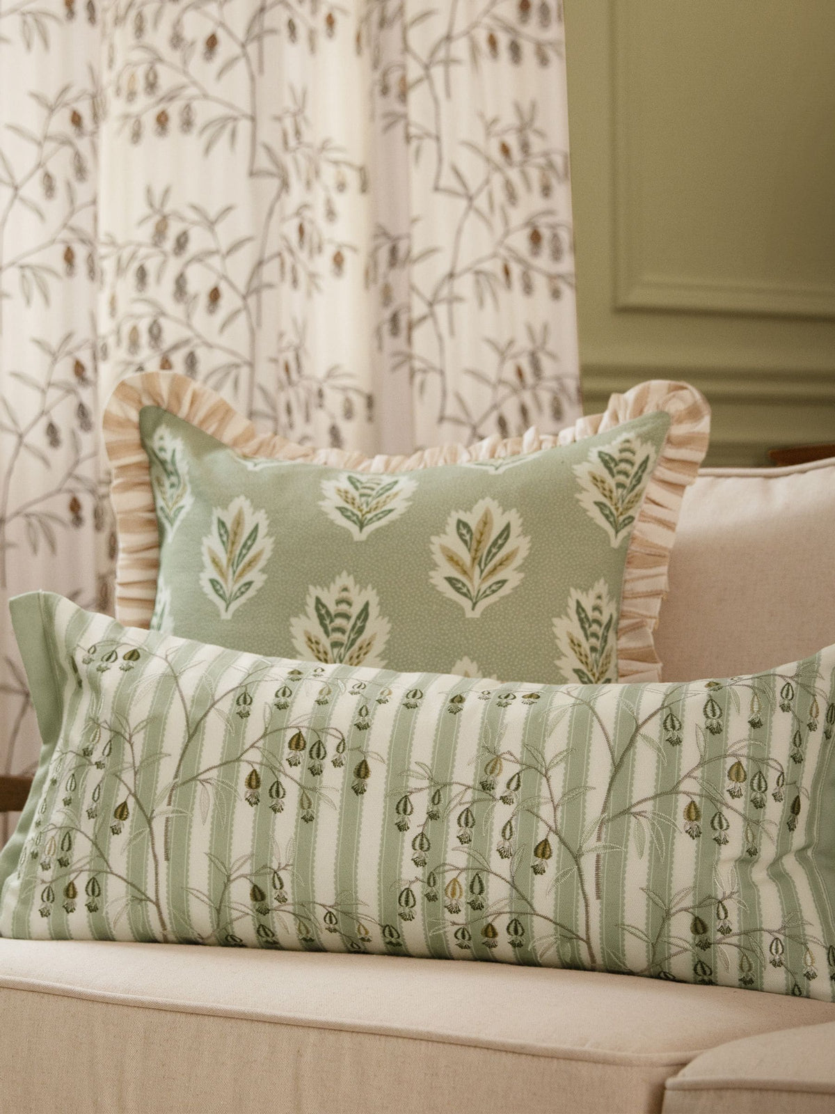 Sanderson Sage Chinese Lanterns Floral Embroidered Cushion