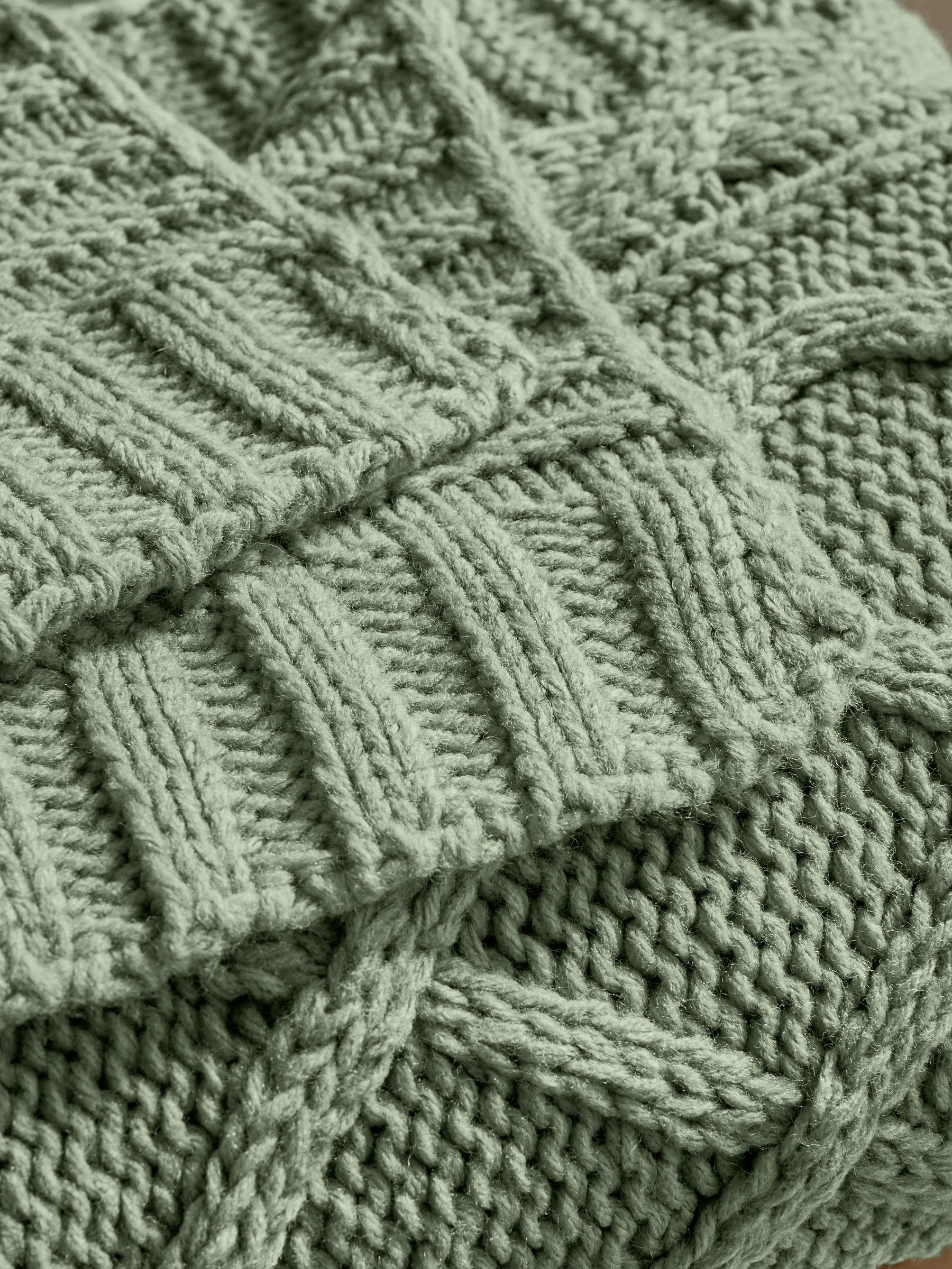 Sage green cable knit throw, 100% acrylic, British product