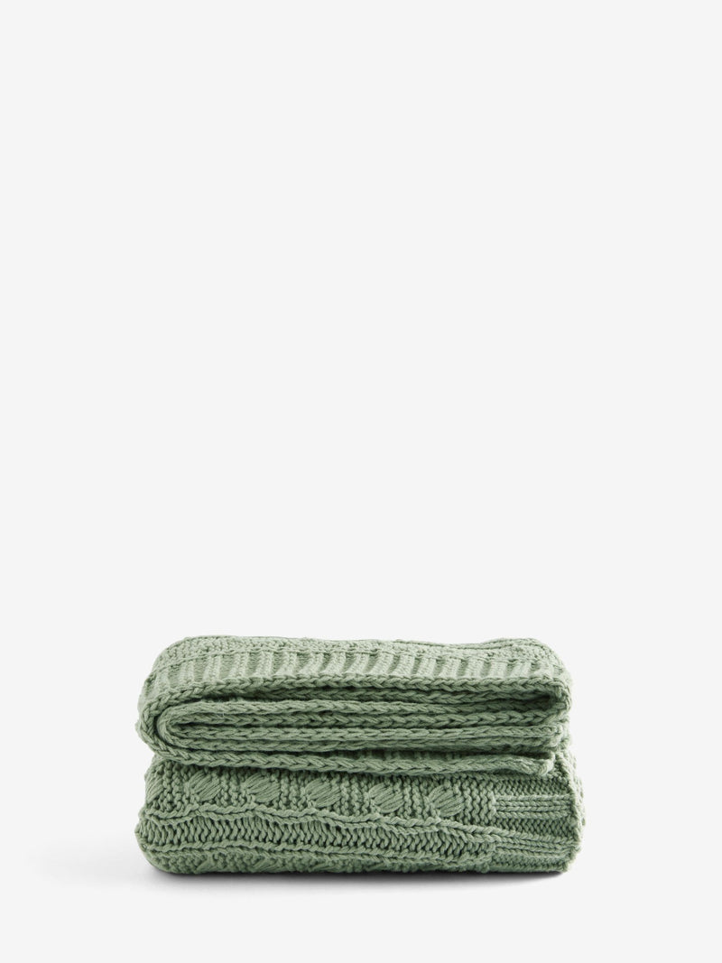 Sage green cable knit throw, 100% acrylic, British product