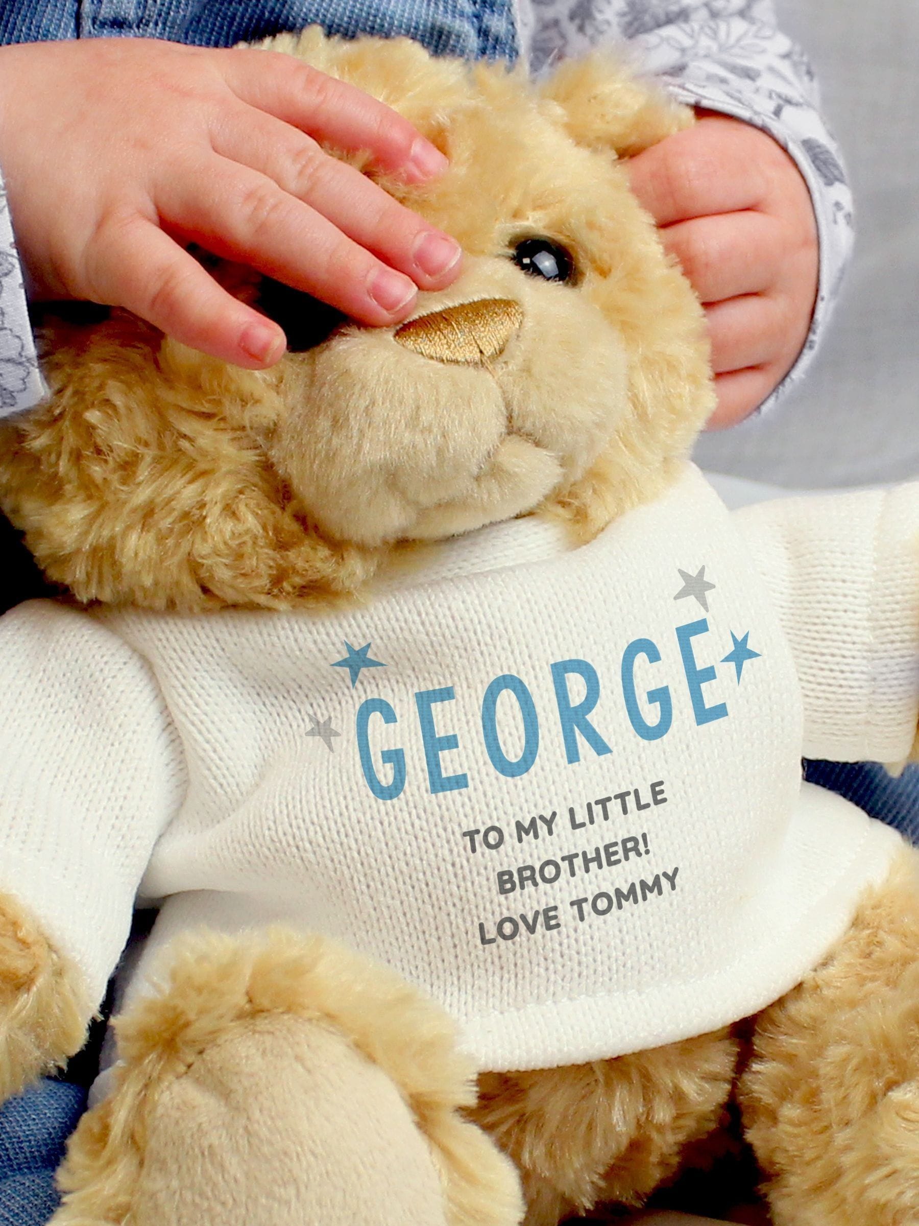 PMC personalised teddy bear blue custom message - British product