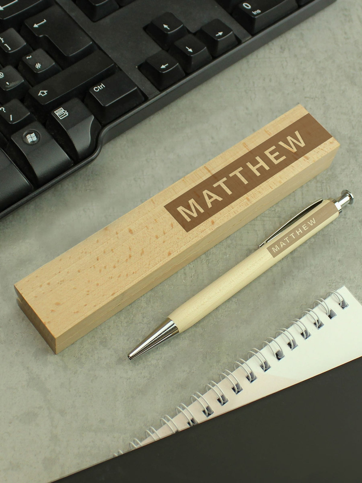 PMC personalised wooden pen box set (British brand)