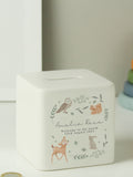 PMC personalised ceramic money box woodland animals design, imported from the UK