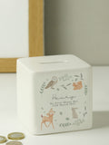 PMC personalised ceramic money box woodland animals design, imported from the UK