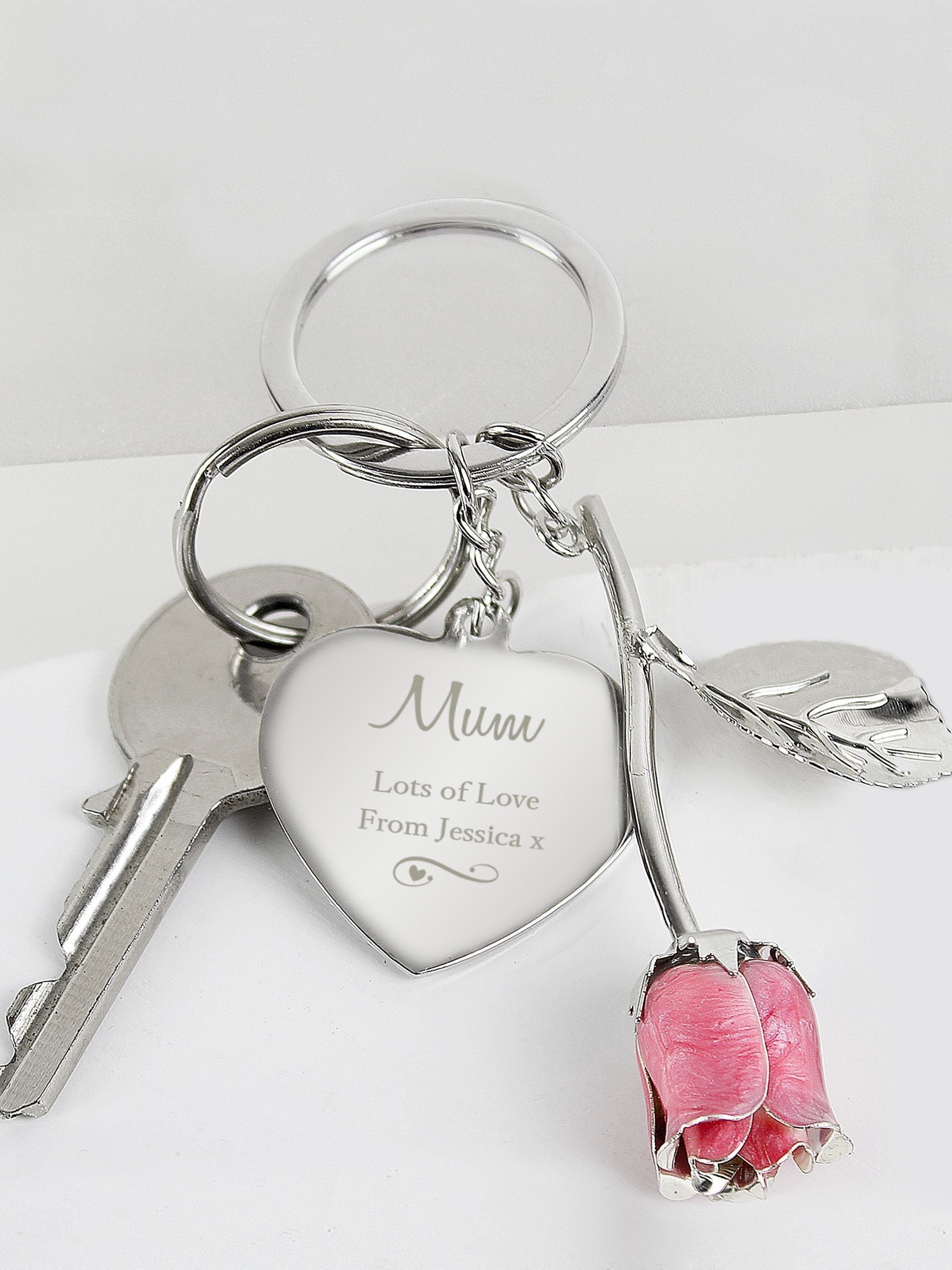 PMC personalised rose keyring (British brand)