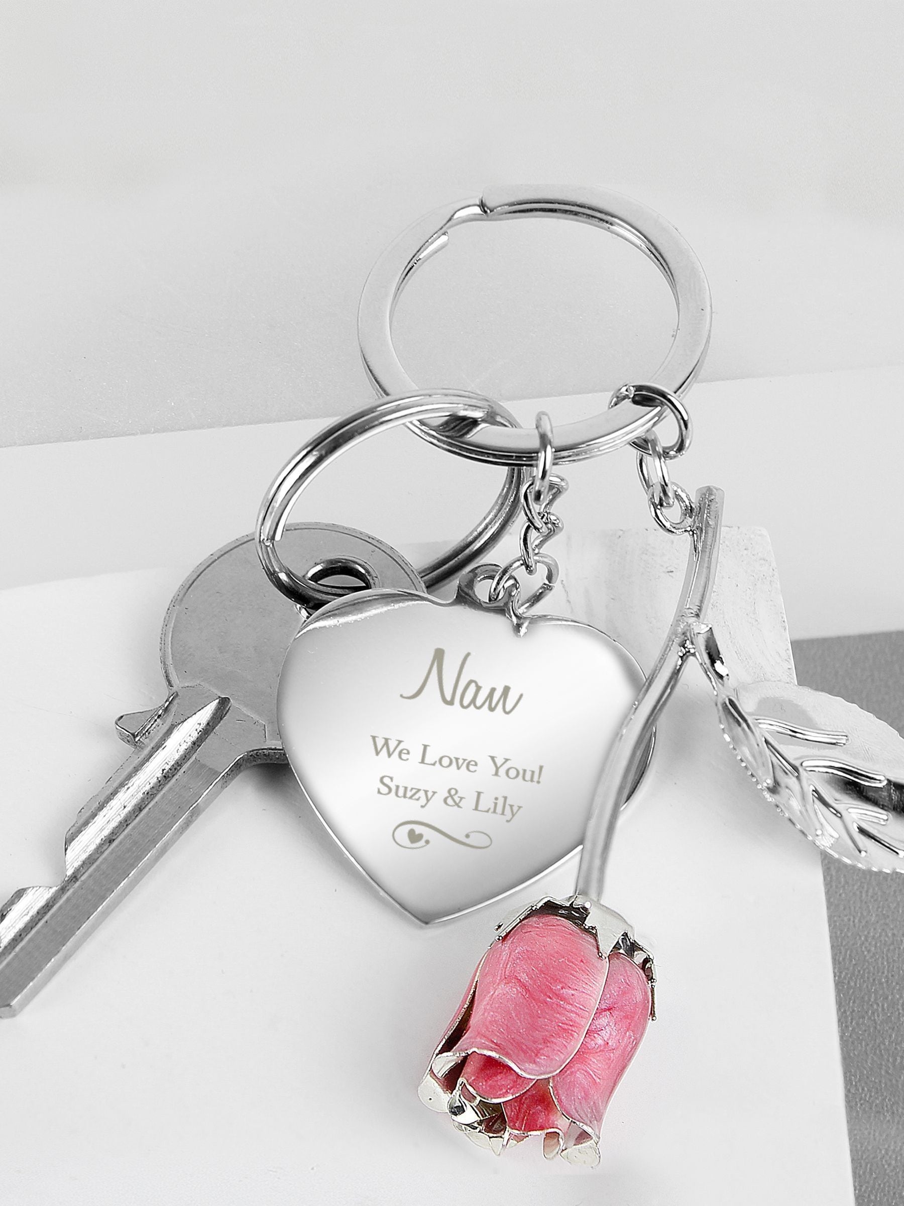 PMC personalised rose keyring (British brand)