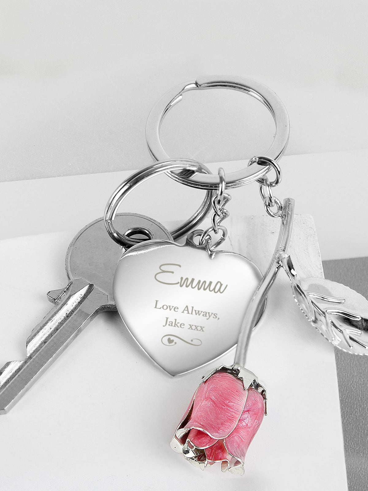 PMC personalised rose keyring (British brand)