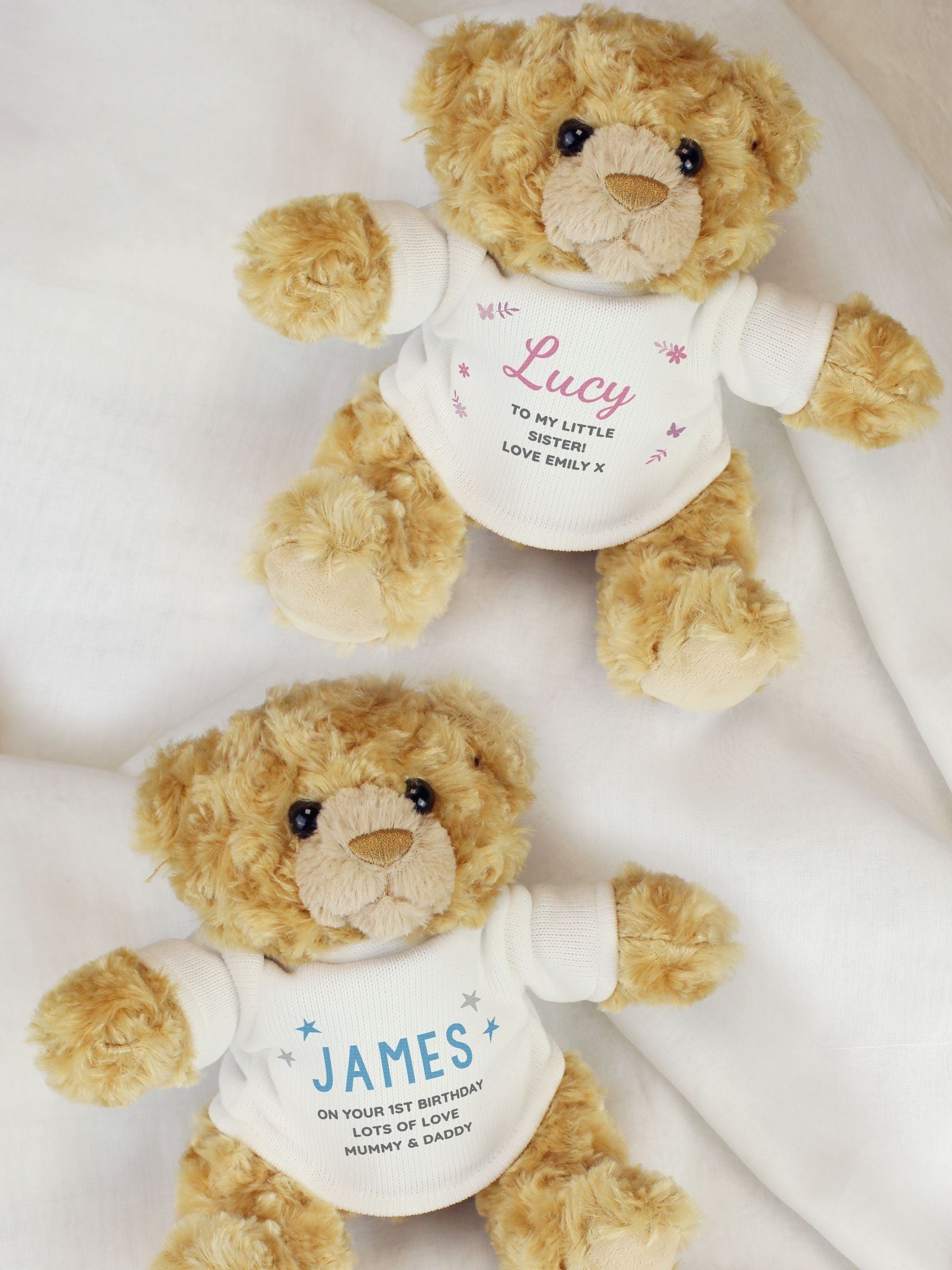 PMC personalised pink teddy bear with message, imported from the UK