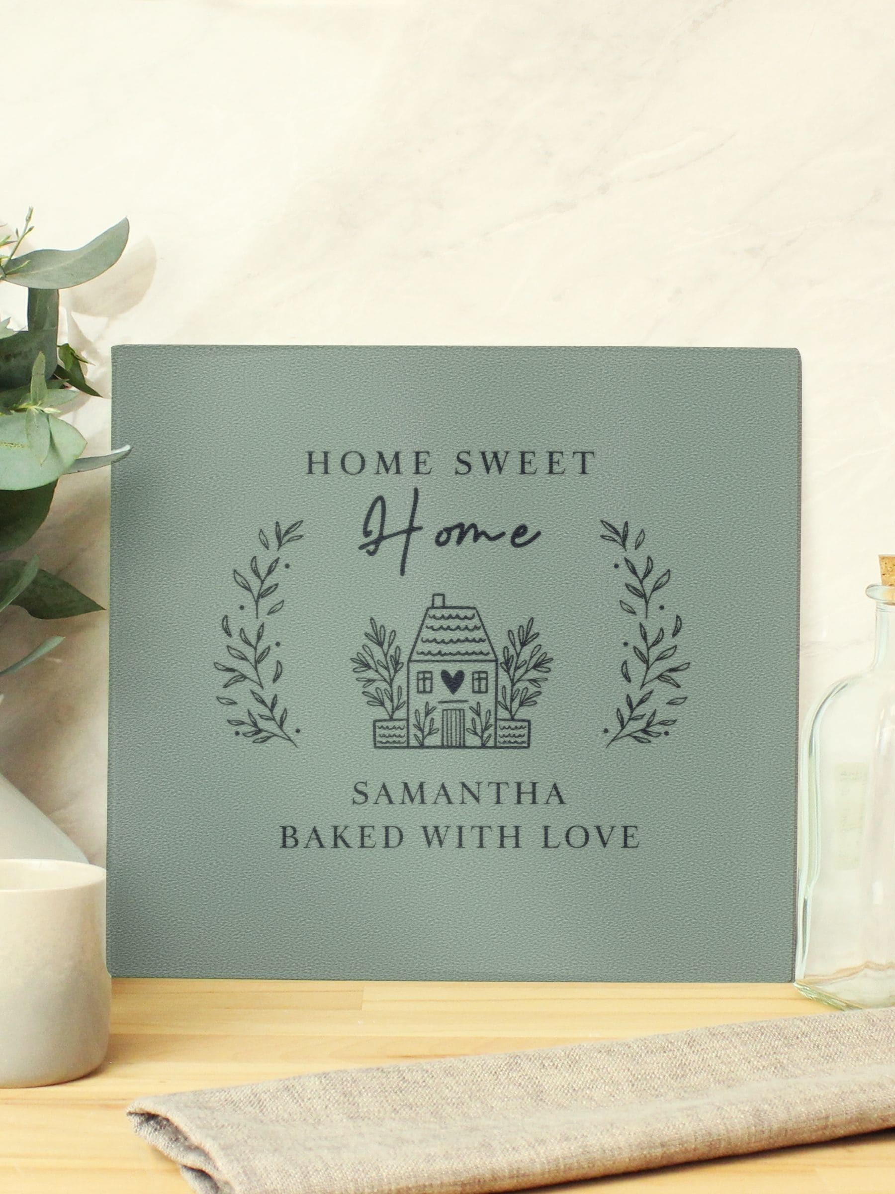 PMC personalised Home Sweet Home glass chopping board - British product