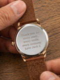 PMC personalised men's rose gold watch with brown strap, imported from the UK