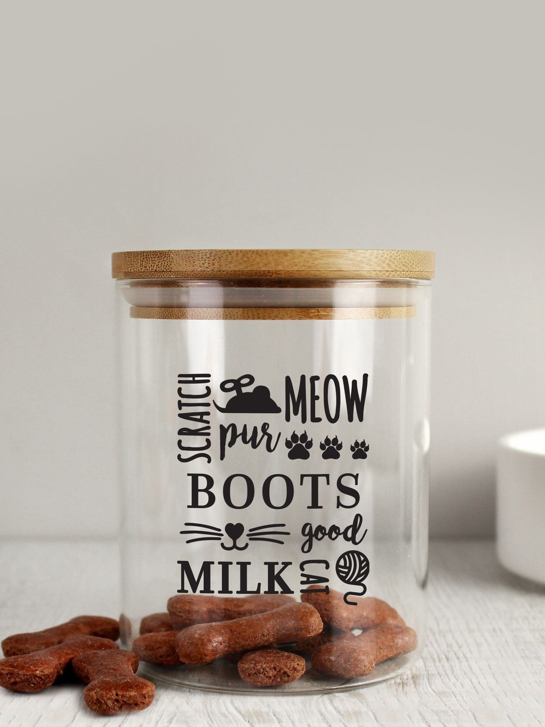 PMC personalised glass cat treats jar imported from the UK