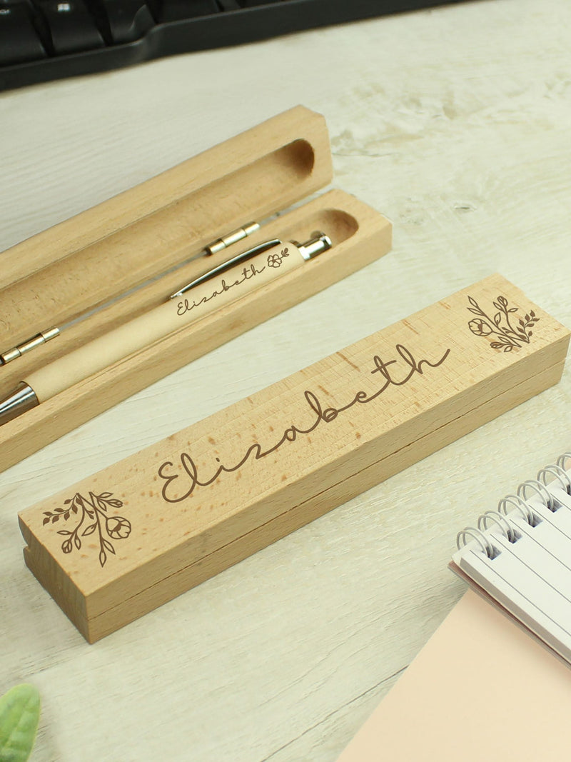 PMC personalised floral wooden pen box set, imported from the UK