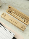 PMC personalised floral wooden pen box set, imported from the UK