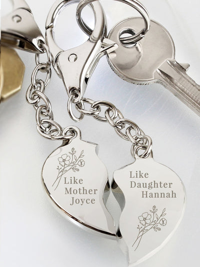Next PMC Natural Personalised Floral Mother Daughter Two Heart Keyring- Buy online at McGrocer