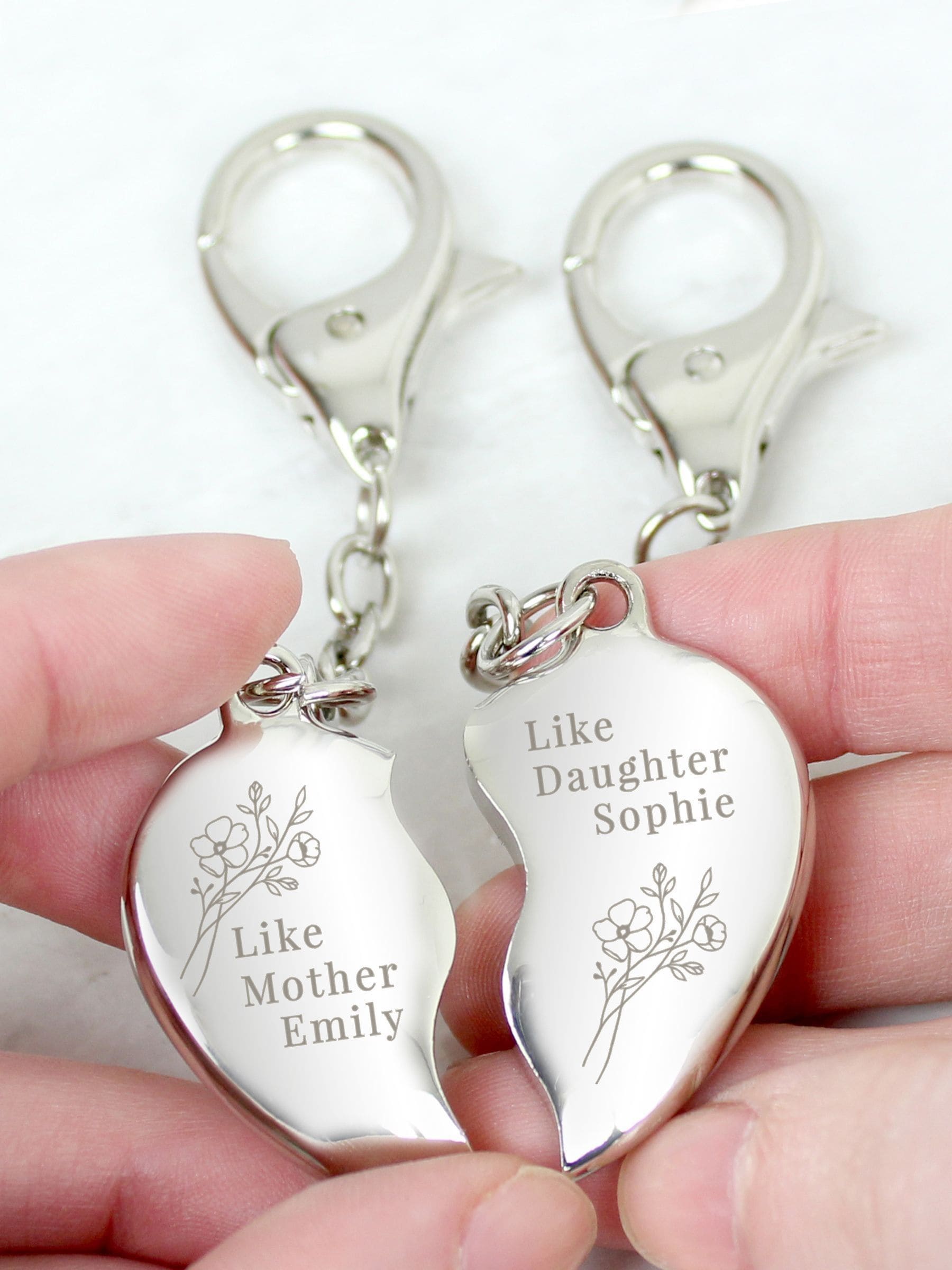 PMC Natural personalised floral mother daughter two heart keyring, imported from the UK