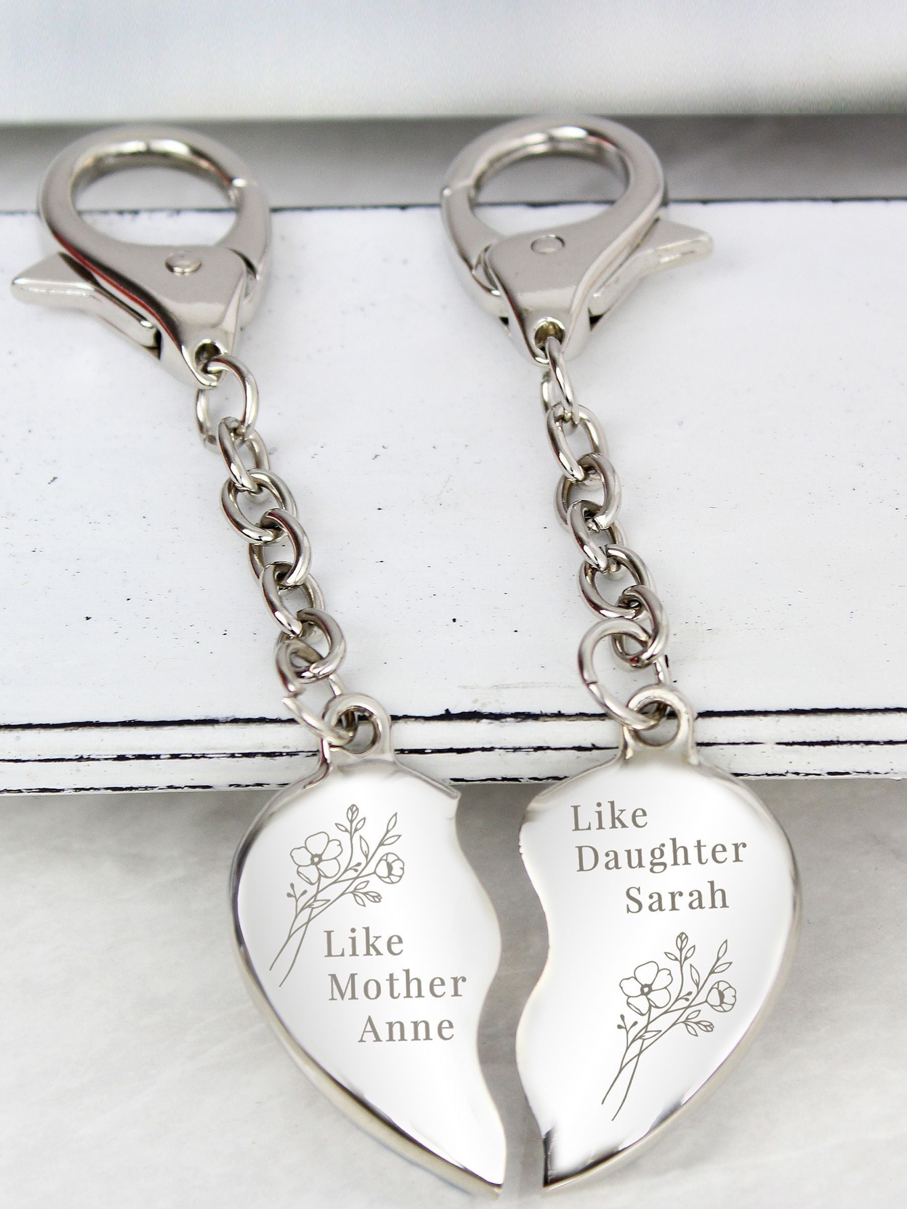 PMC Natural personalised floral mother daughter two heart keyring, imported from the UK