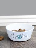 PMC blue personalised pawprint plastic cat bowl, UK version