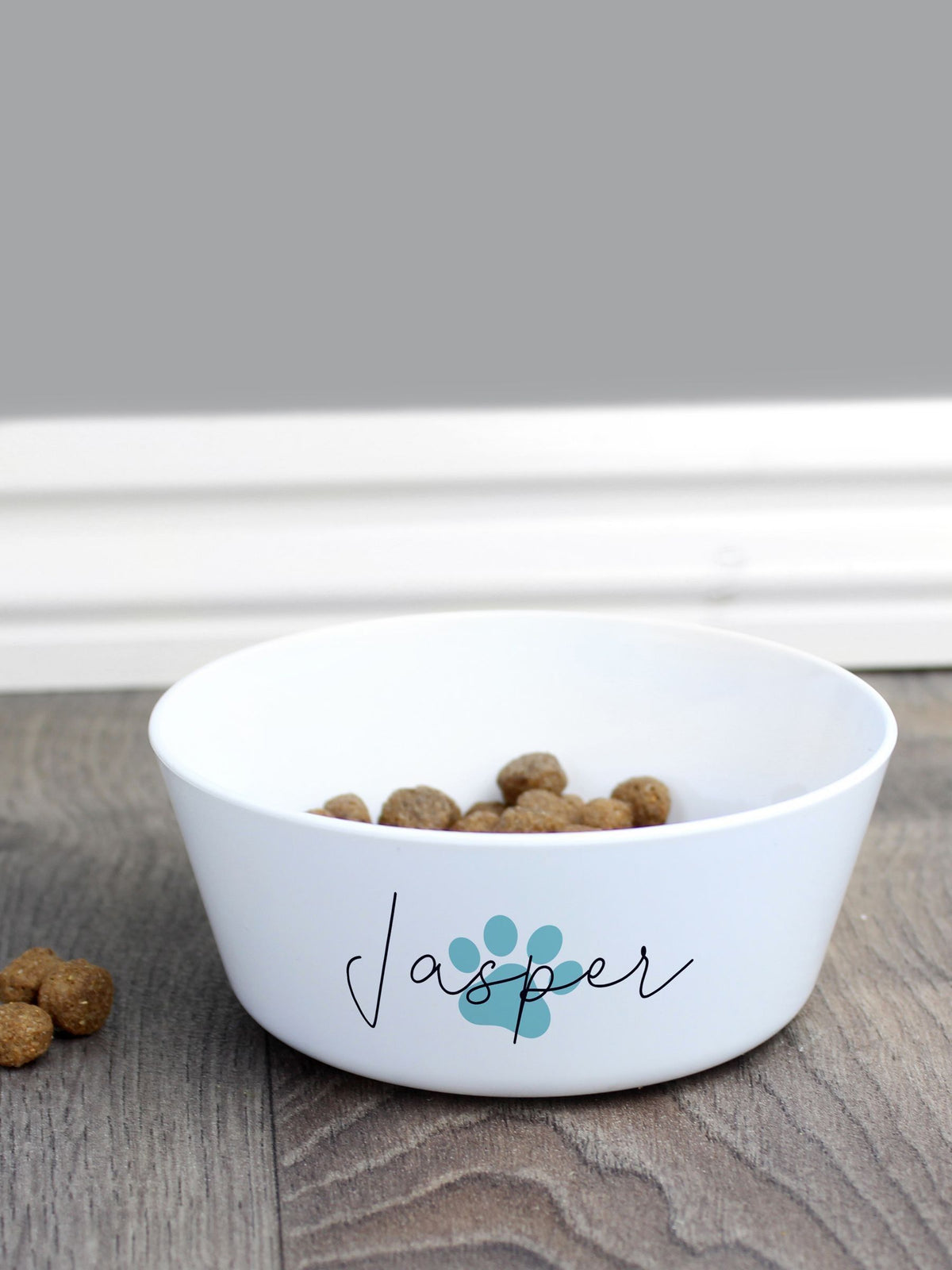 PMC blue personalised pawprint plastic cat bowl, UK version