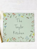 PMC floral personalised glass chopping board 27x29cm, imported from the UK