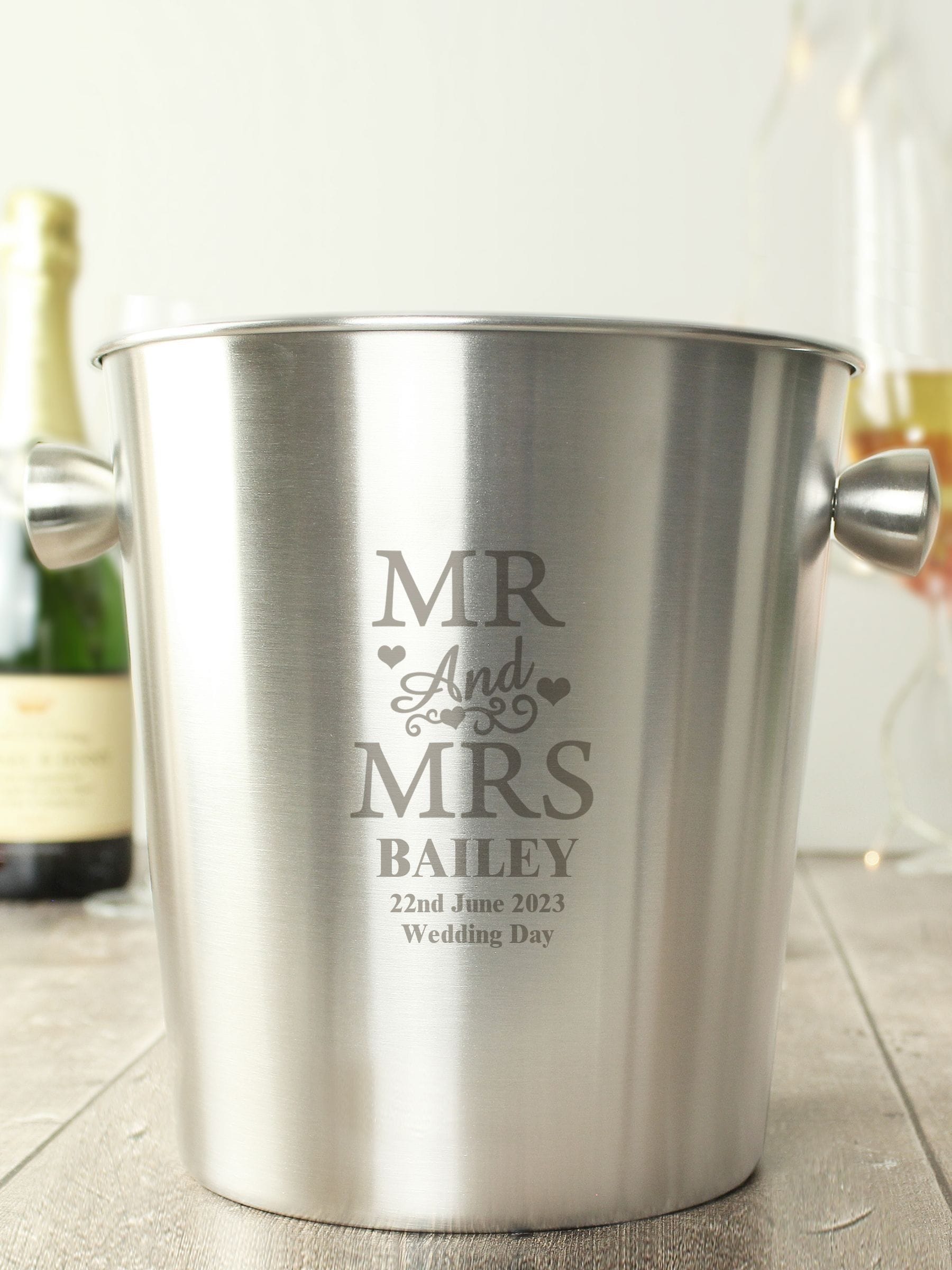 PMC personalised Mr & Mrs stainless steel ice bucket 18cm, UK version