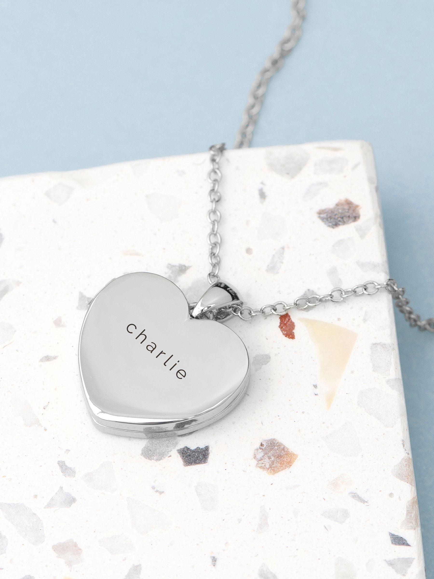 Treat Republic silver tone personalised heart photo locket 2cm pendant (British brand)