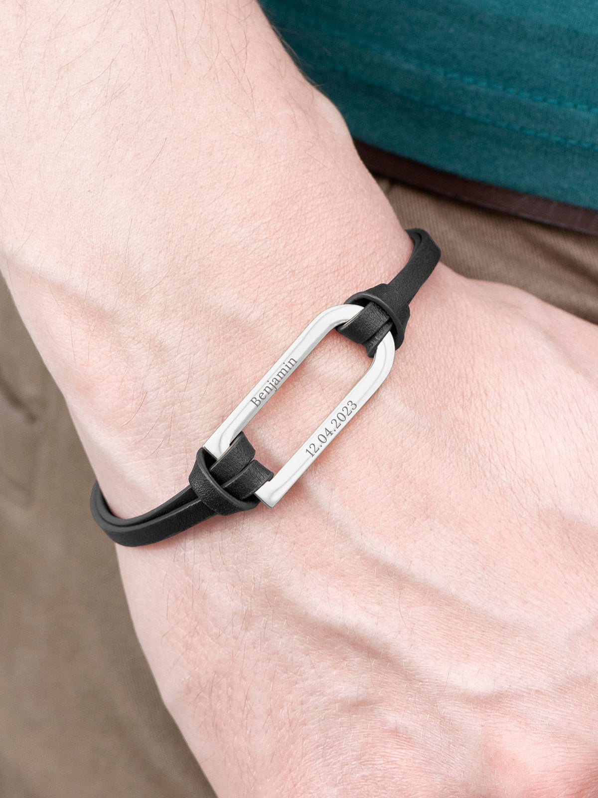 Treat Republic Mens Personalised Shoreditch Leather Black Bracelet