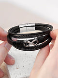 Treat Republic Men's Personalised Infinity Gunmetal Leather Stacked Black Bracelet (British brand)