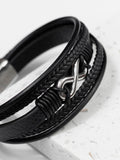 Treat Republic Men's Personalised Infinity Gunmetal Leather Stacked Black Bracelet (British brand)