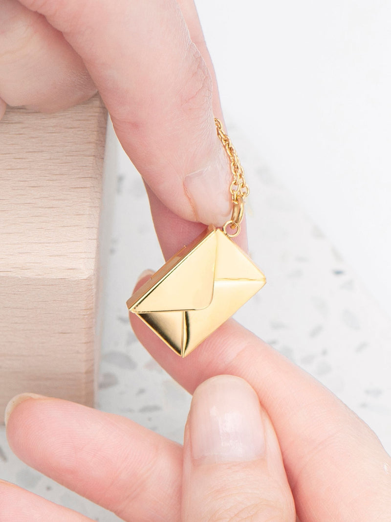 Treat Republic secret message envelope necklace with personalised engraving (British brand)