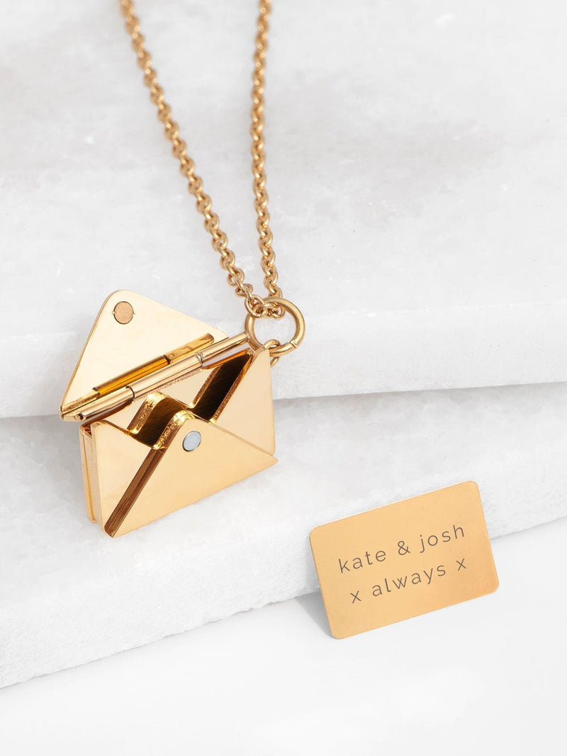 Treat Republic secret message envelope necklace with personalised engraving (British brand)