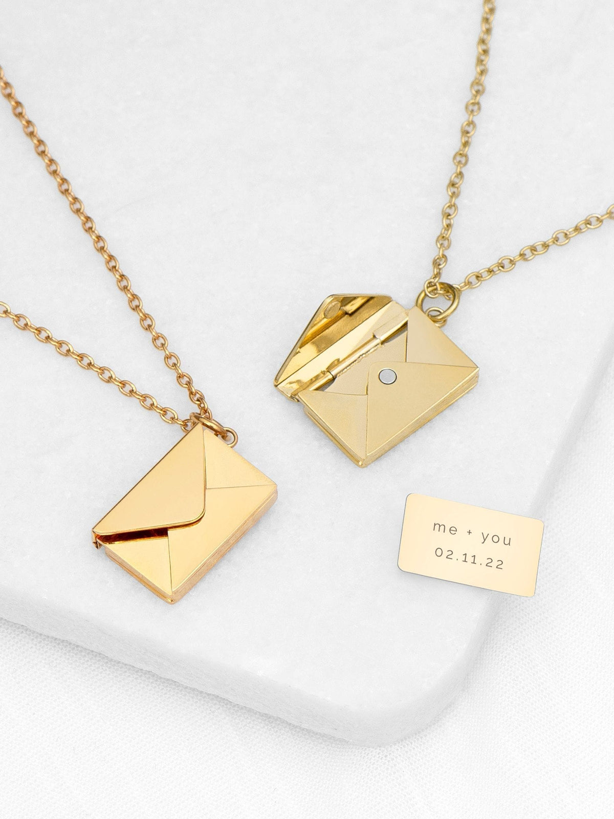 Treat Republic secret message envelope necklace with personalised engraving (British brand)