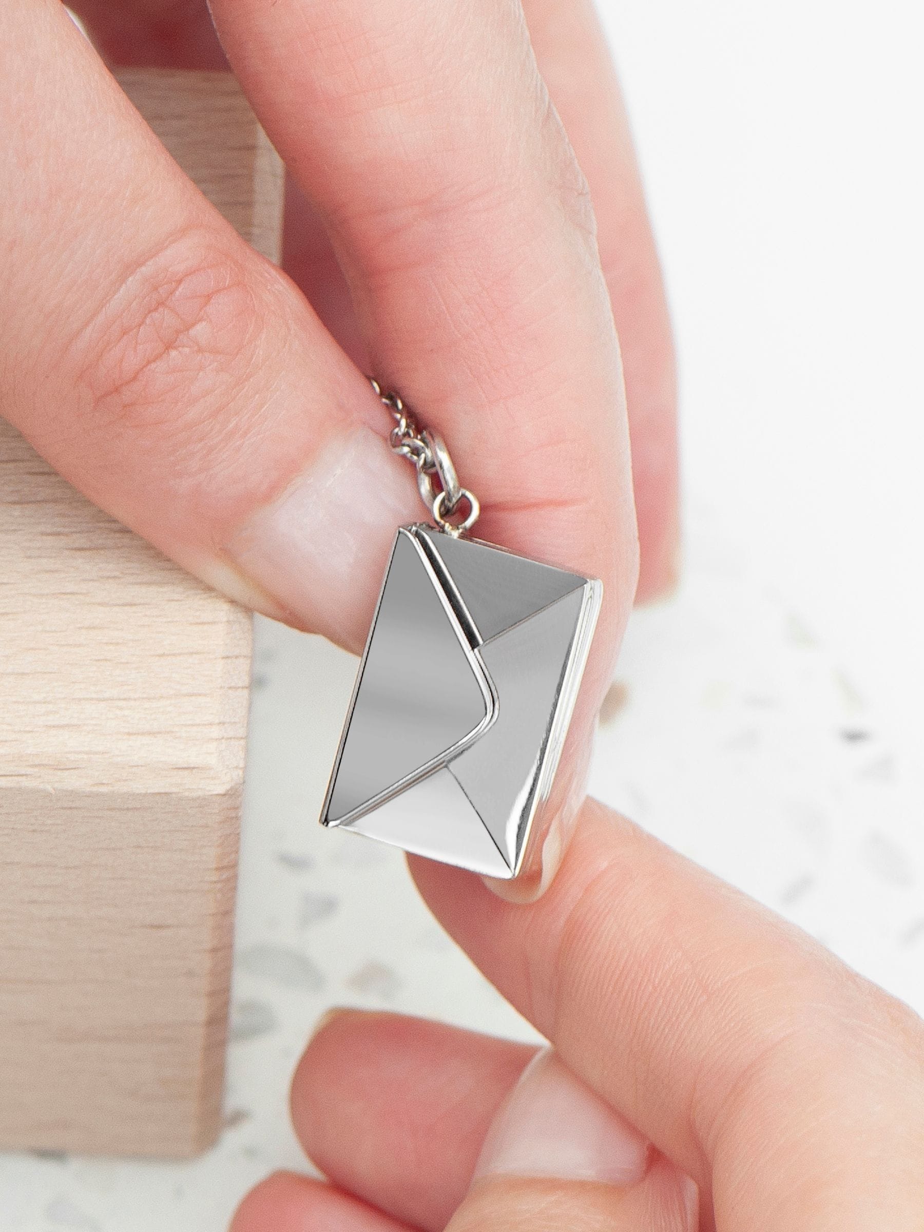 Treat Republic secret message envelope necklace with personalised engraving (British brand)