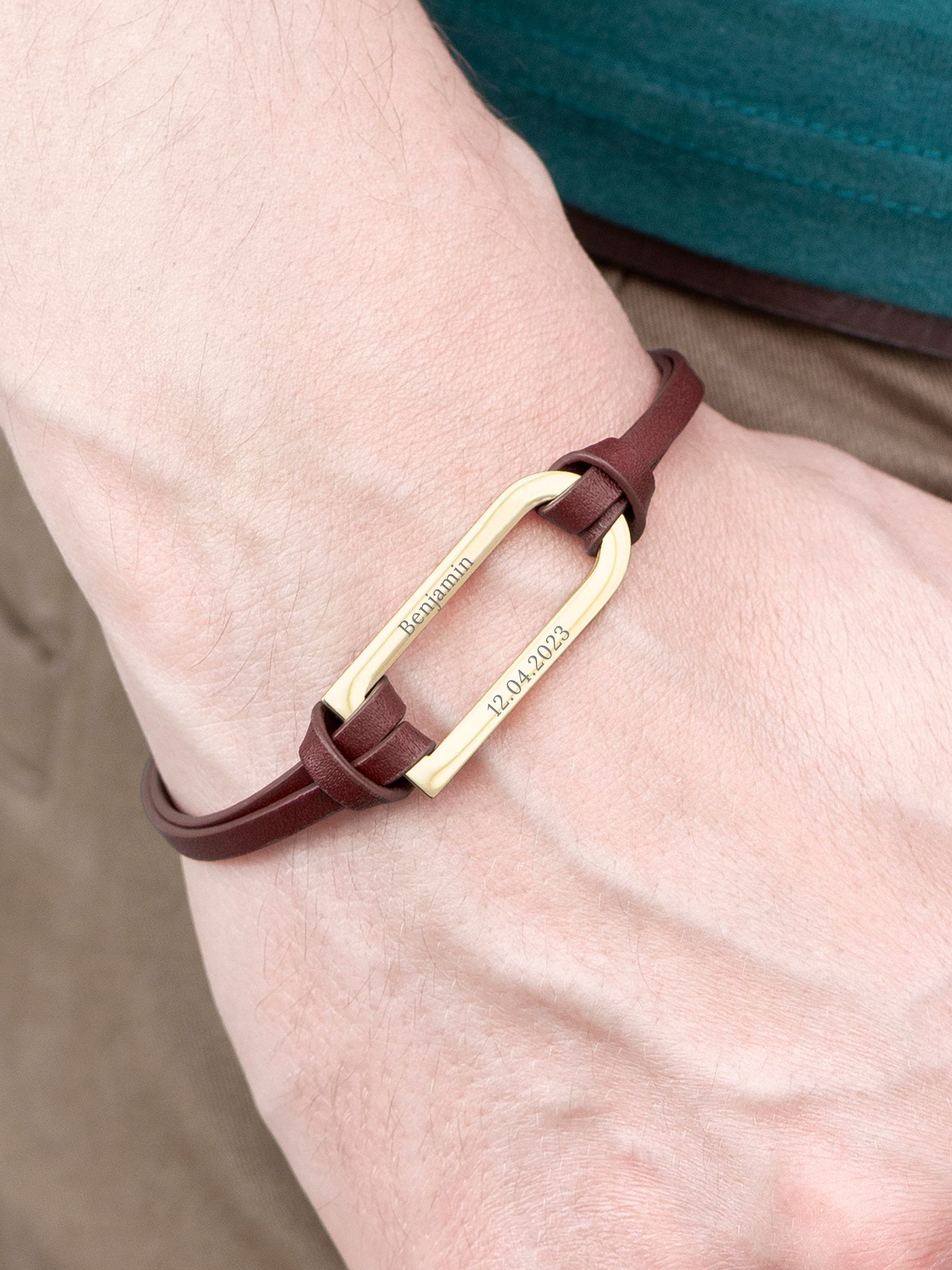 Treat Republic Mens Personalised Shoreditch Leather Brown Bracelet