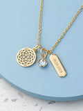 Personalised Mandala and Crystal Necklace with Engraved Tag