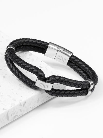 Next Treat Republic Men's Personalised Infinity Dual Leather Black Bracelet- Buy online at McGrocer