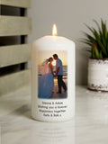 PMC personalised photo upload pillar candle, imported from the UK