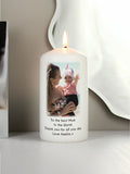 PMC personalised photo upload pillar candle, imported from the UK