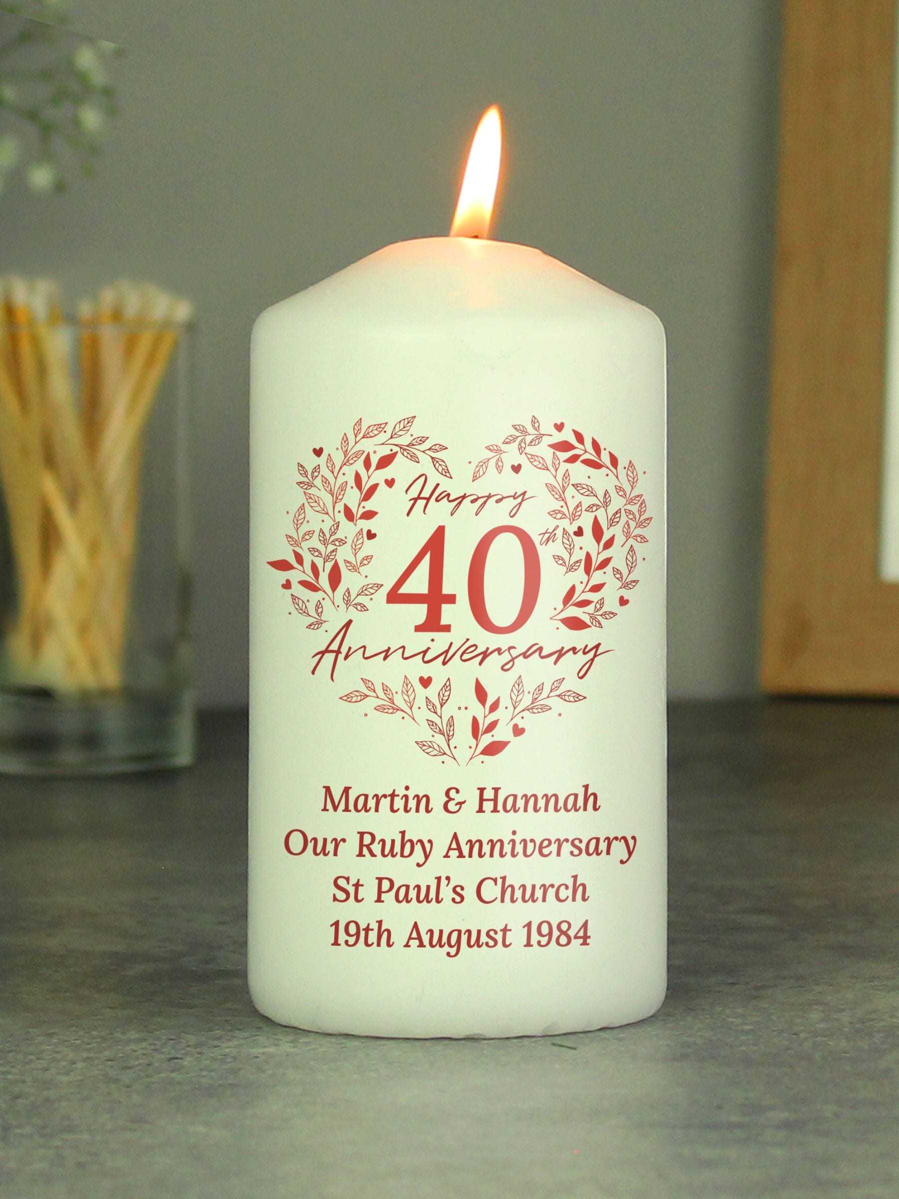 PMC personalised Ruby 40th Anniversary candle, UK version