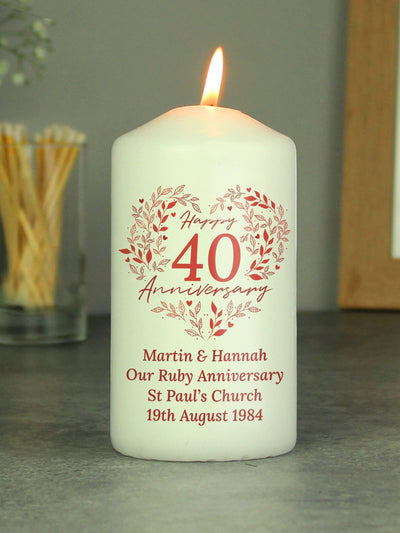 Next PMC Personalised Ruby 40th Anniversary Pillar Candle - 58 Hour Burn Time- Buy online at McGrocer