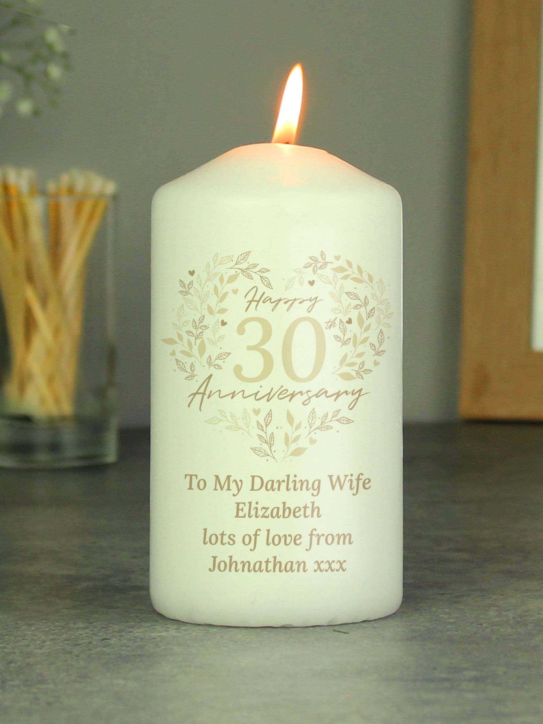 PMC personalised pearl 30th anniversary candle, imported from the UK