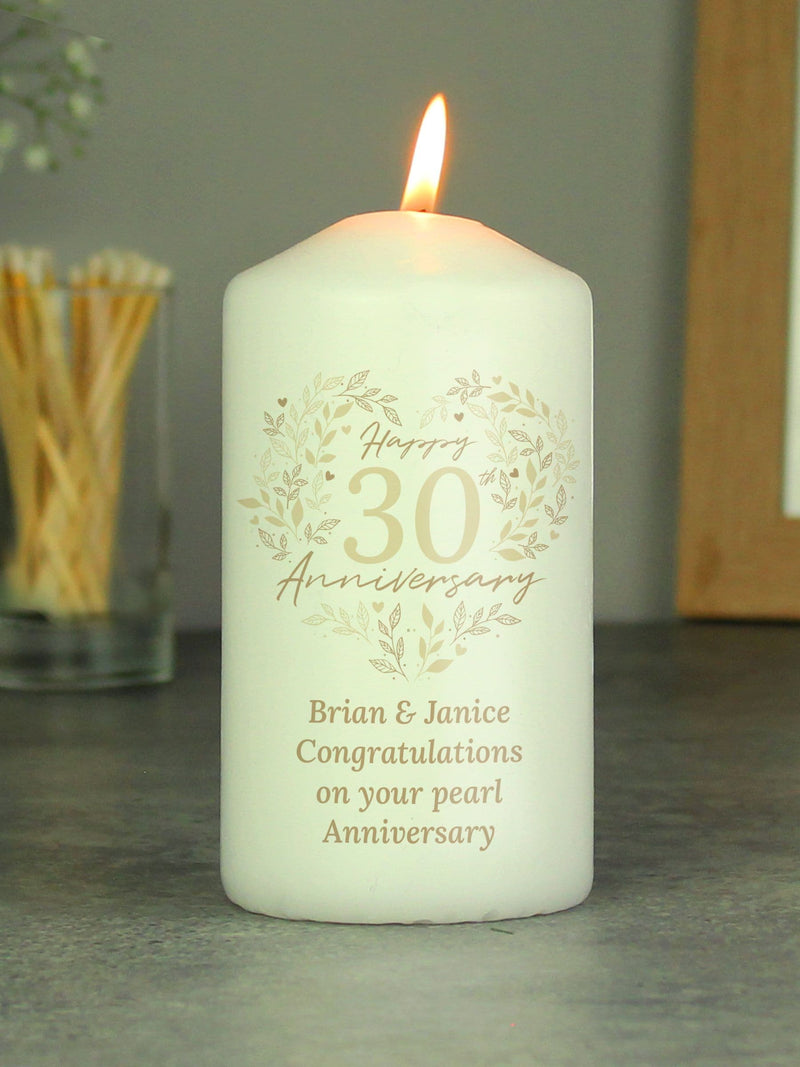PMC personalised pearl 30th anniversary candle, imported from the UK