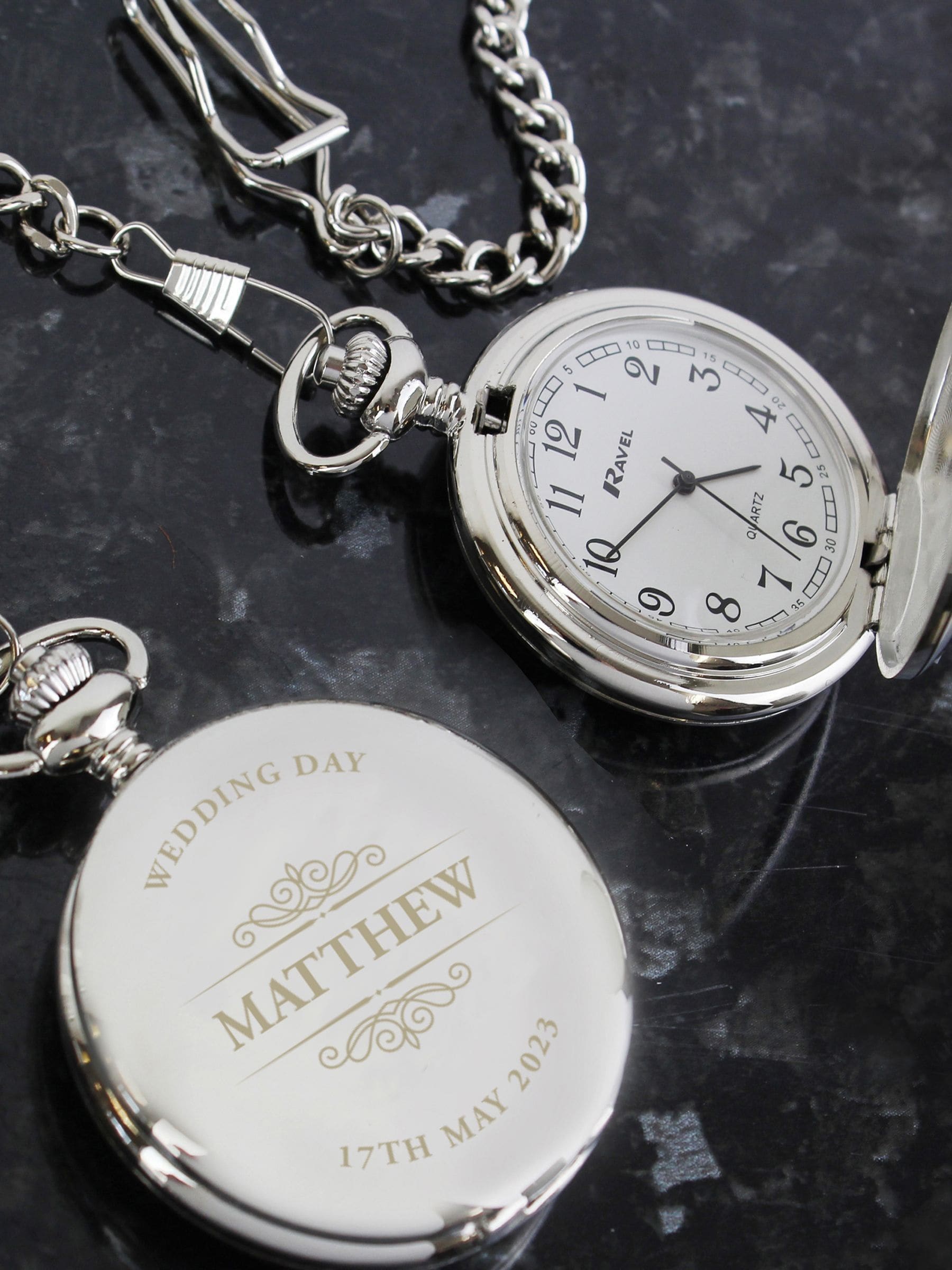 PMC personalised pocket fob watch with chain, UK version