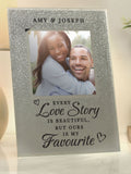 PMC personalised love story glitter glass photo frame 4x4, UK version