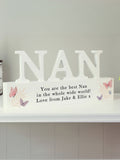 PMC personalised wooden Nan ornament 10x20cm, imported from the UK