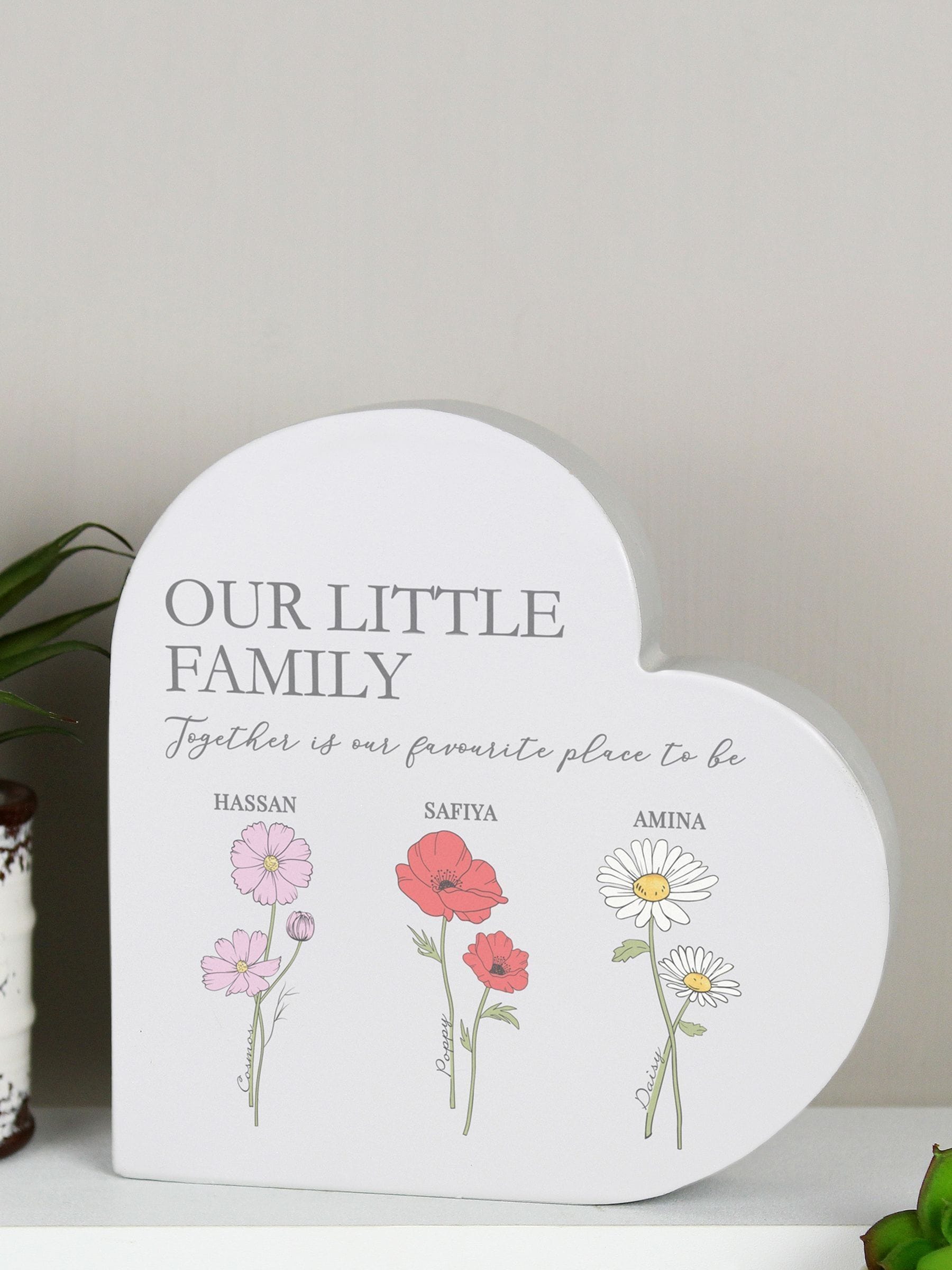 PMC personalised heart ornament with flowers 15cm, UK version